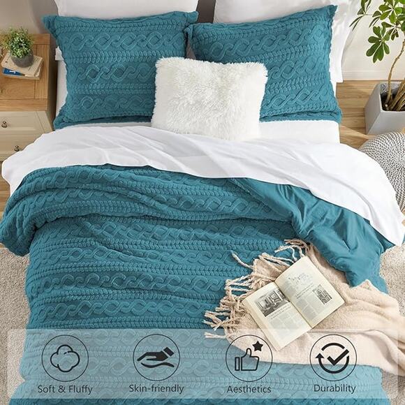 Homelike Moment Fluffy Twin Size Comforter Set, Warm Fleece Comforter Twin- Teal - Picture 2 of 3